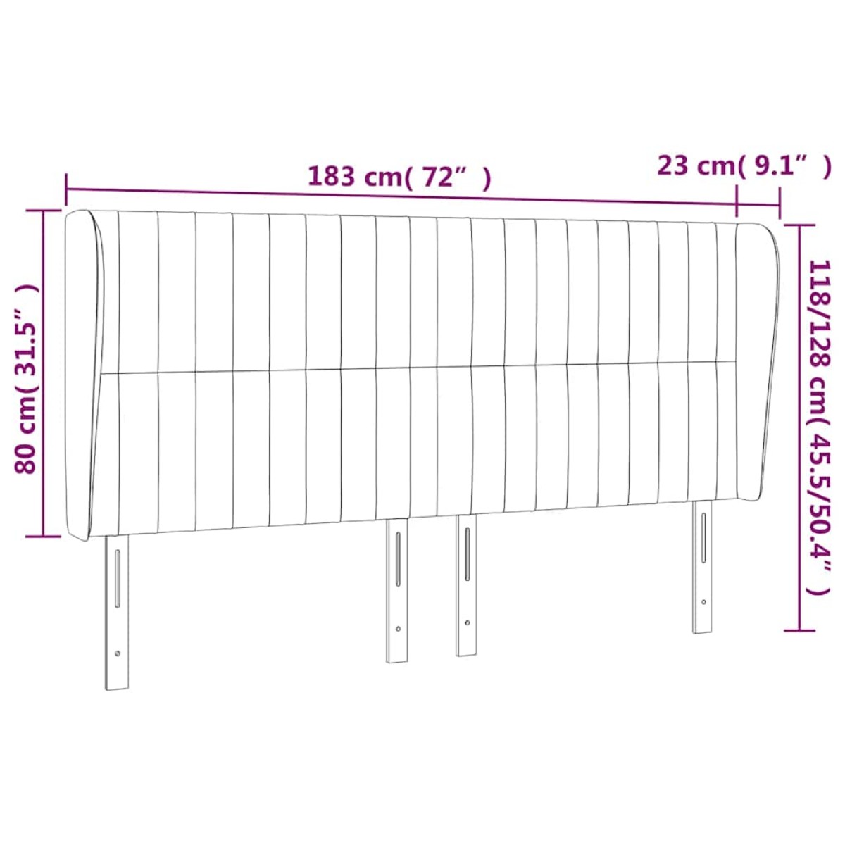 vidaXL Κεφαλάρι με Πτερύγια Σκούρο Μπλε 183x23x118/128 εκ. Βελούδινο
