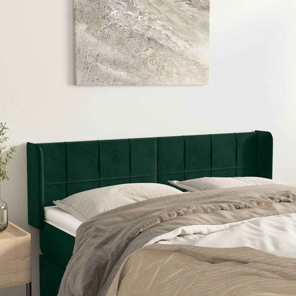 vidaXL Κεφαλάρι με Πτερύγια Σκούρο Πράσινο 147x16x78/88 εκ. Βελούδινο