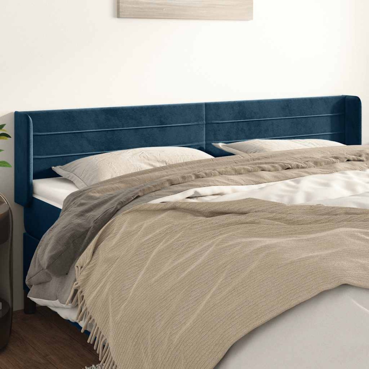 vidaXL Κεφαλάρι με Πτερύγια Σκούρο Μπλε 163x16x78/88 εκ. Βελούδινο
