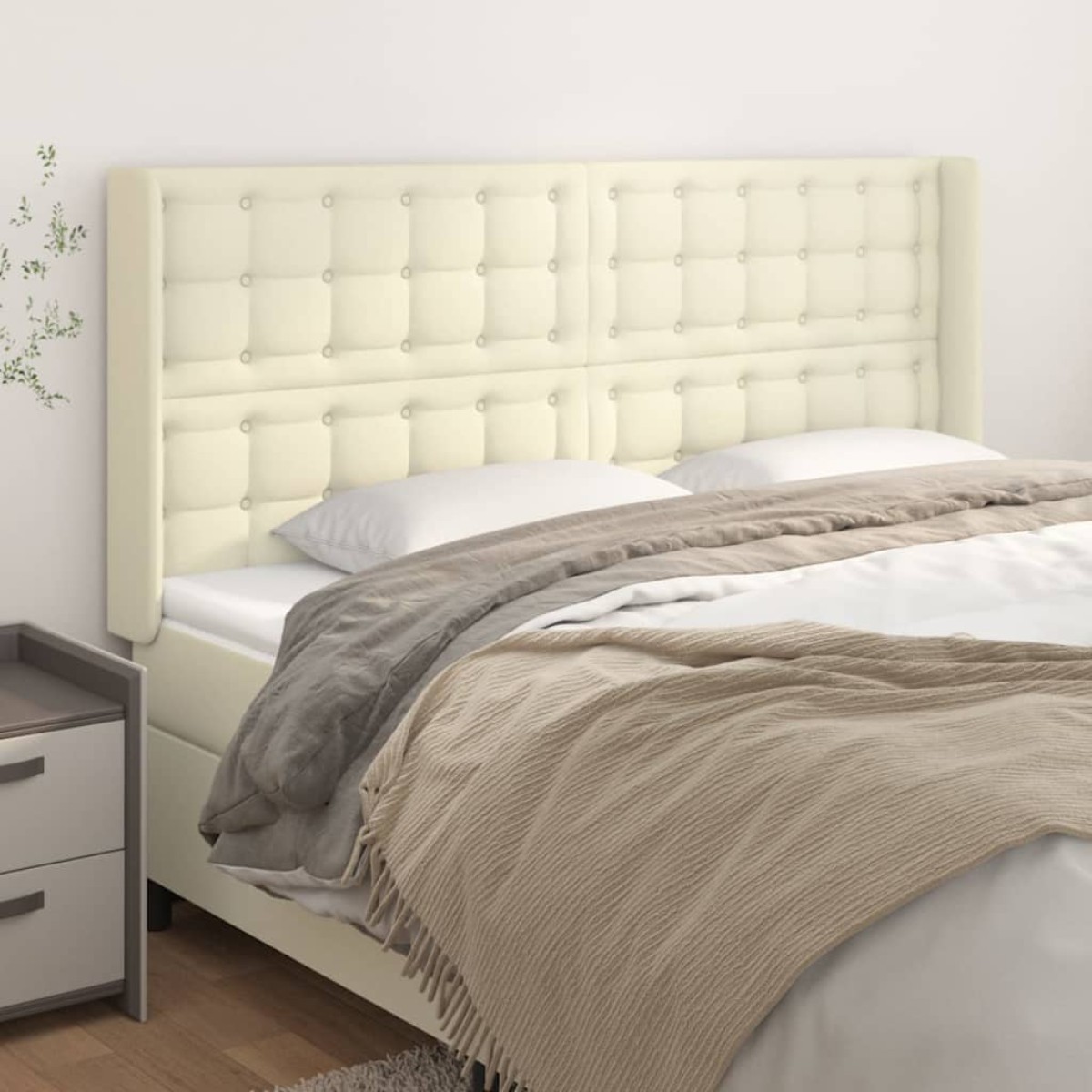 vidaXL Κεφαλάρι με Πτερύγια Κρεμ 163x16x118/128 εκ. Συνθετικό Δέρμα