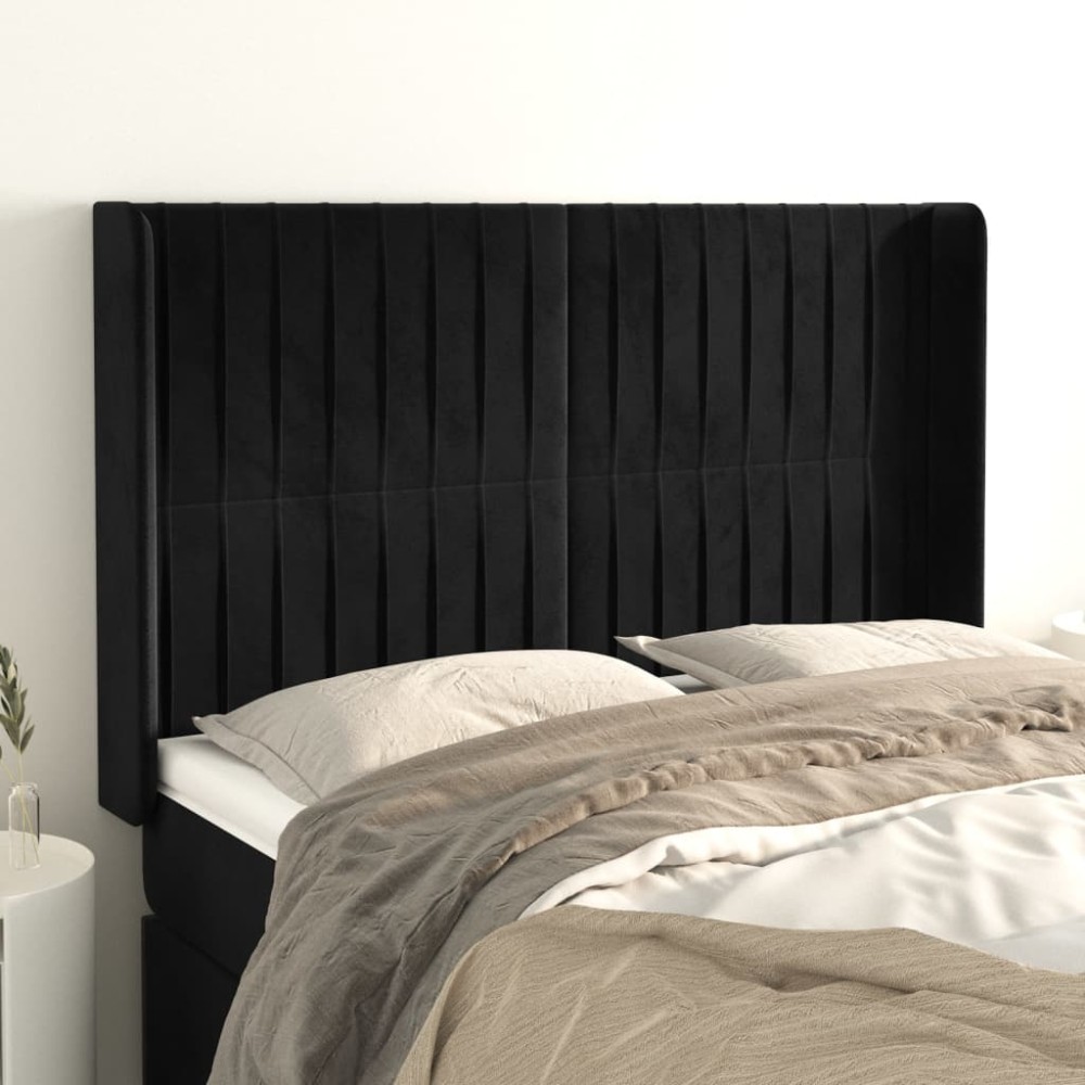 vidaXL Κεφαλάρι με Πτερύγια Μαύρο 147x16x118/128 εκ. Βελούδινο