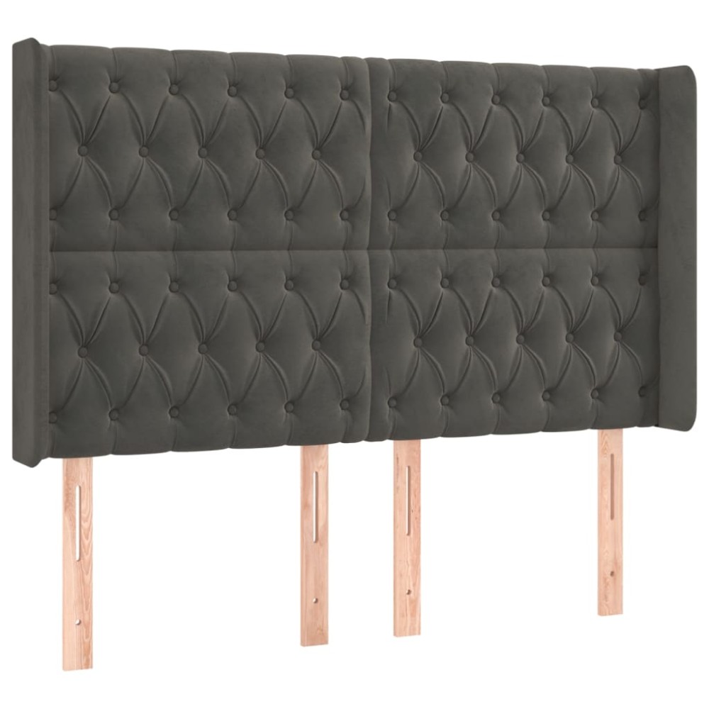 vidaXL Κεφαλάρι με Πτερύγια Σκούρο Γκρι 147x16x118/128εκ.Βελούδινο