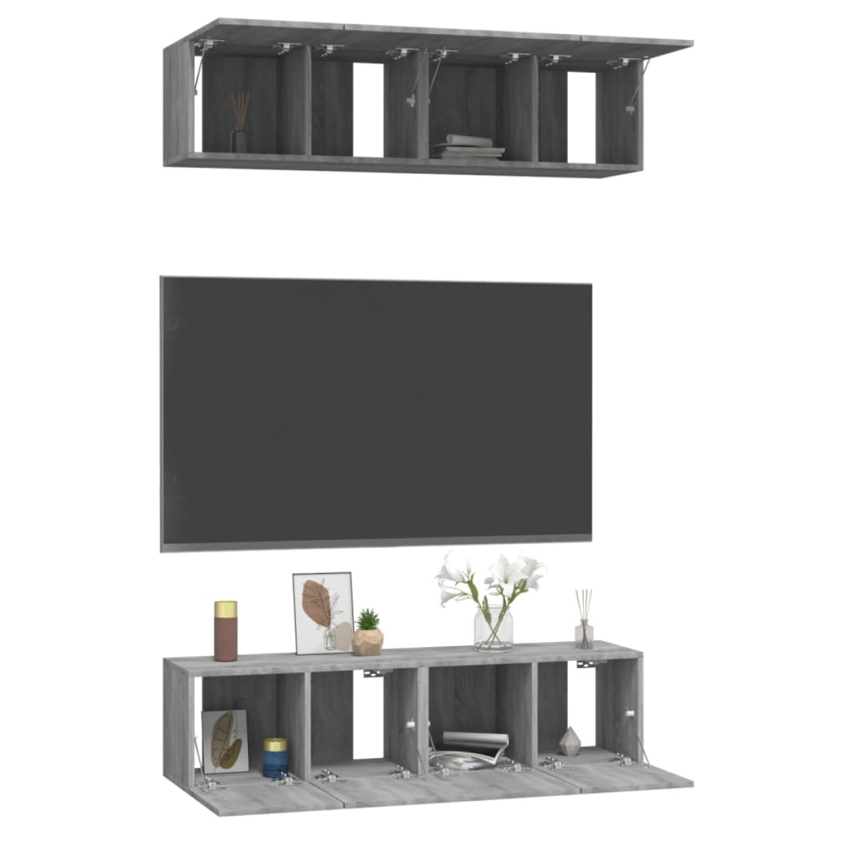 vidaXL Έπιπλα Τηλεόρασης Τοίχου 4 τεμ. Γκρι 60x30x30 εκ. Επ. Ξύλο