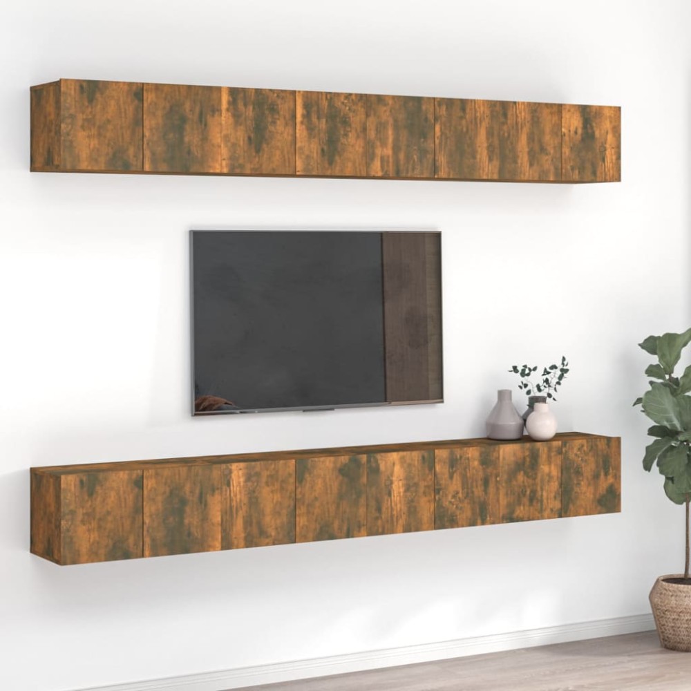 vidaXL Έπιπλα Τηλεόρασης 8 τεμ. Καπνιστή Δρυς 60x30x30εκ. Επεξεργ.Ξύλο