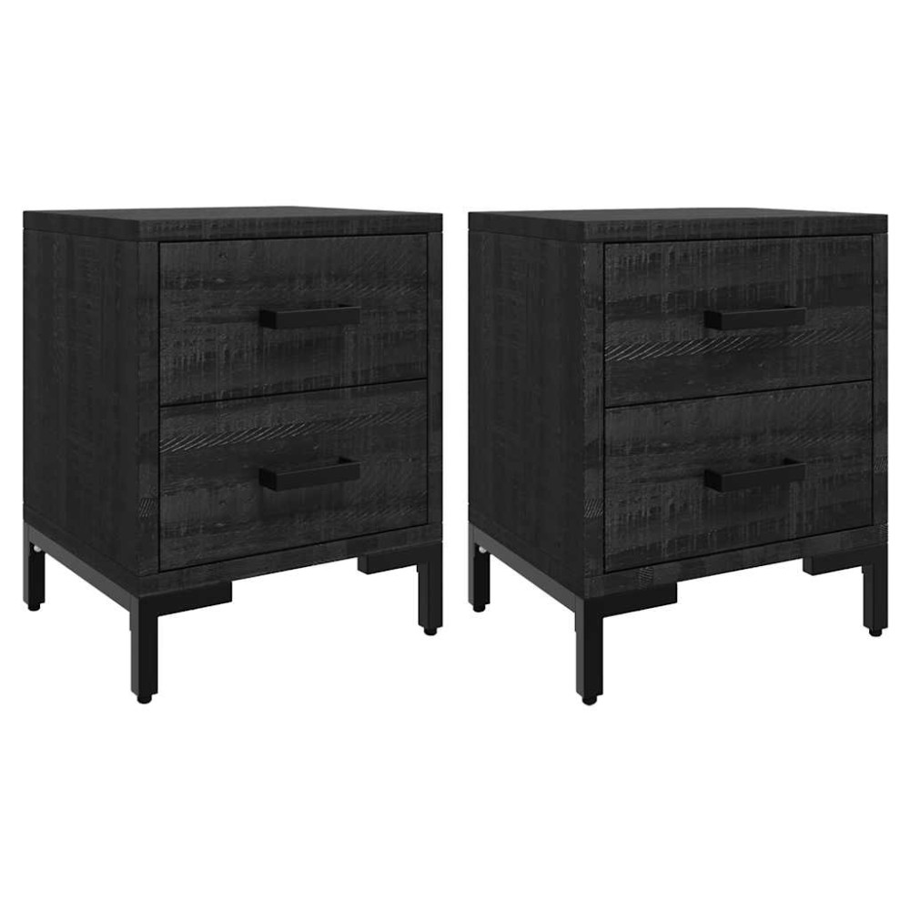 vidaXL Κομοδίνα 2 τεμ. Μαύρα 36x30x45 εκ. από Μασίφ Ξύλο Πεύκου