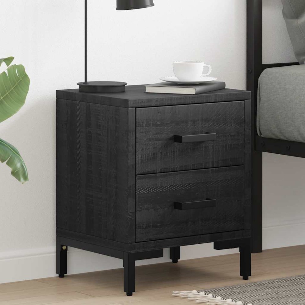 vidaXL Κομοδίνα 2 τεμ. Μαύρα 36x30x45 εκ. από Μασίφ Ξύλο Πεύκου