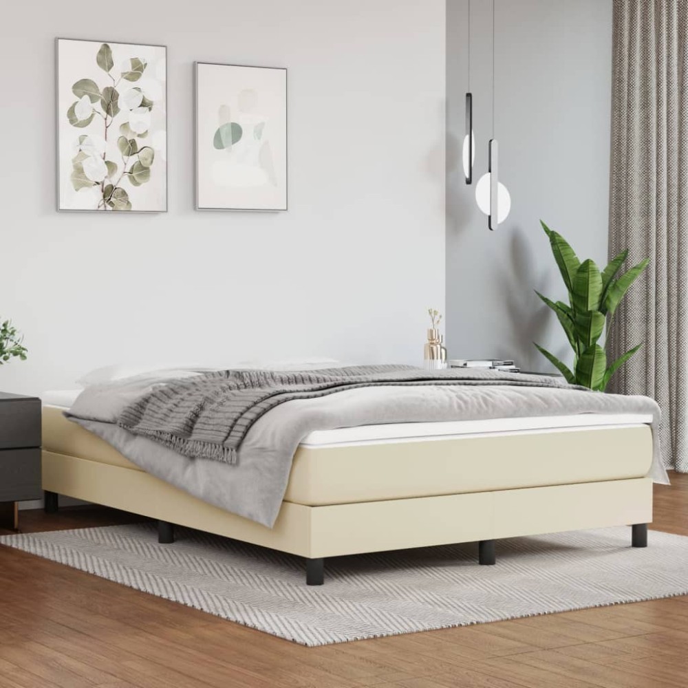 vidaXL Σκελετός Κρεβατιού με Ελατήρια Κρεμ 140x190 εκ. από Συνθετικό Δέρμα