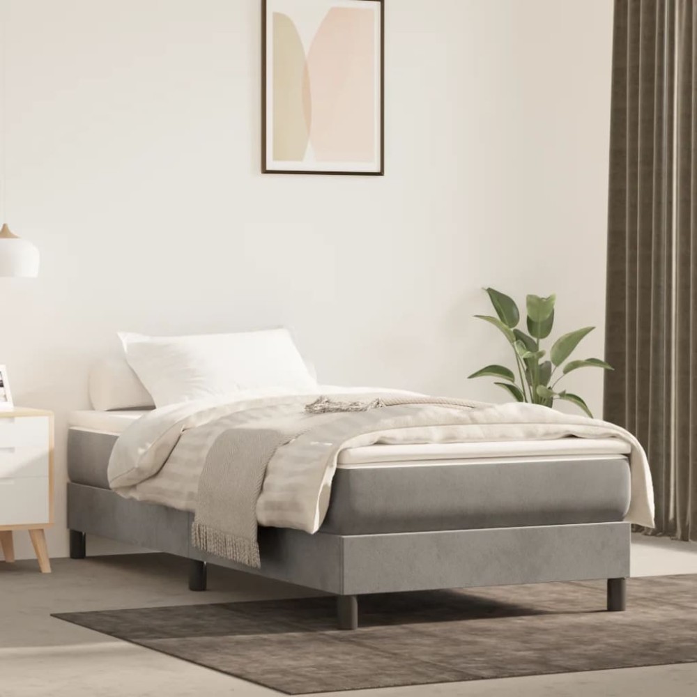 vidaXL Σκελετός Κρεβατιού με Ελατήρια Αν. Γκρι 90x190 εκ. Βελούδινο