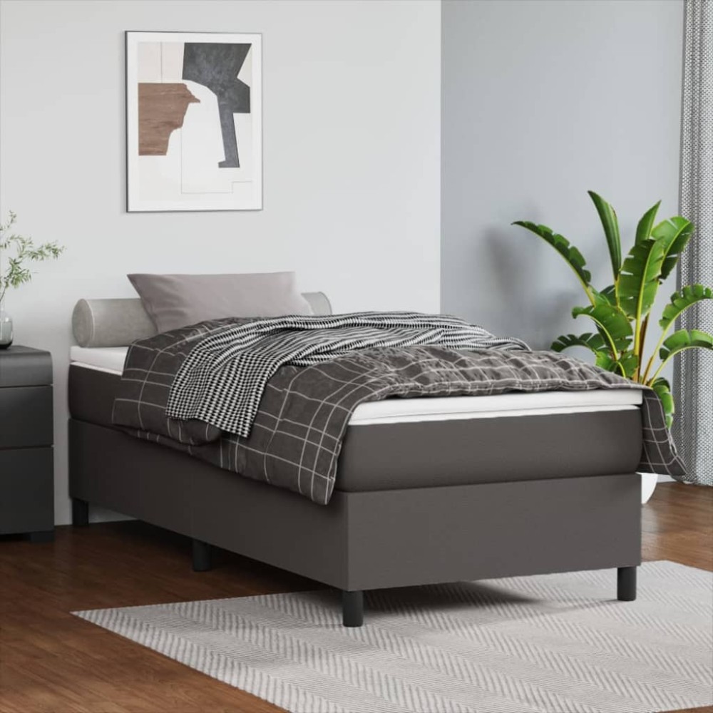 vidaXL Σκελετός Κρεβατιού με Ελατήρια Γκρι 90x190 εκ. από Συνθετικό Δέρμα