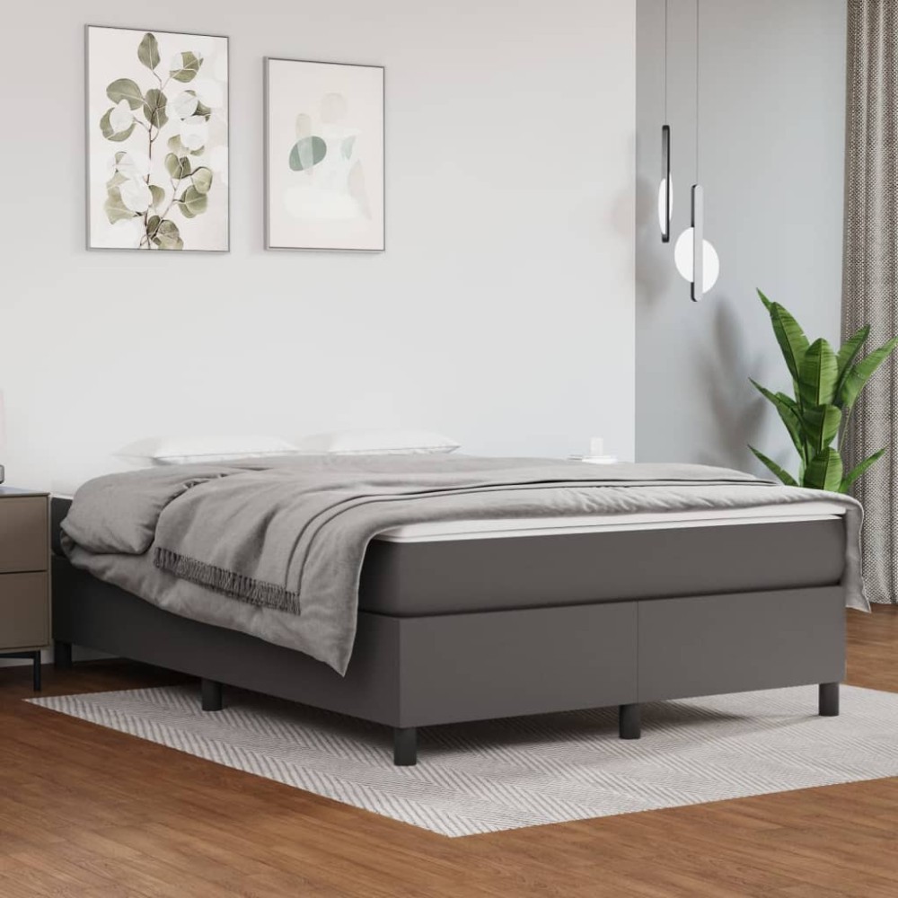 vidaXL Σκελετός Κρεβατιού με Ελατήρια Γκρι 140x200 εκ. από Συνθετικό Δέρμα