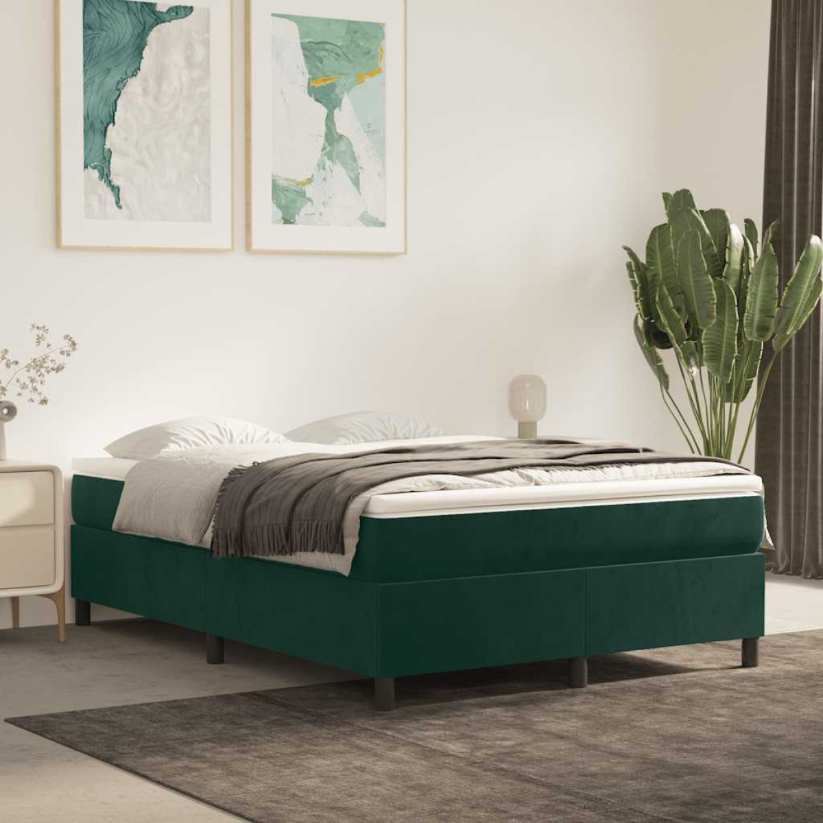 vidaXL Πλαίσιο Κρεβατιού Boxspring Σκούρο Πράσινο 140x190 εκ Βελούδινο