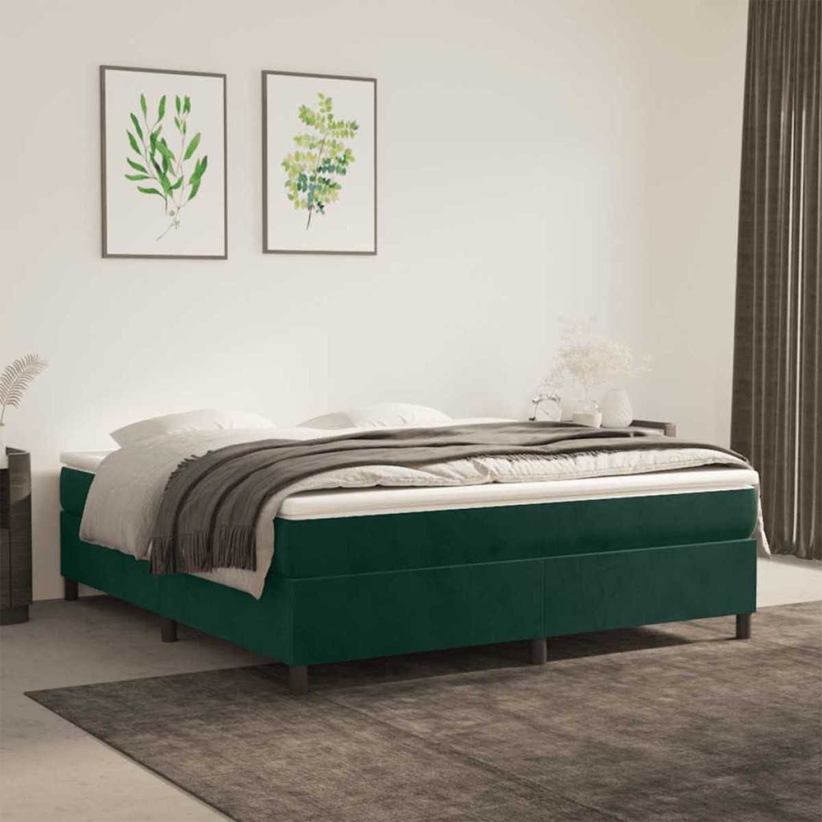 vidaXL Πλαίσιο Κρεβατιού Boxspring Σκούρο Πράσινο 160x200 εκ Βελούδινο