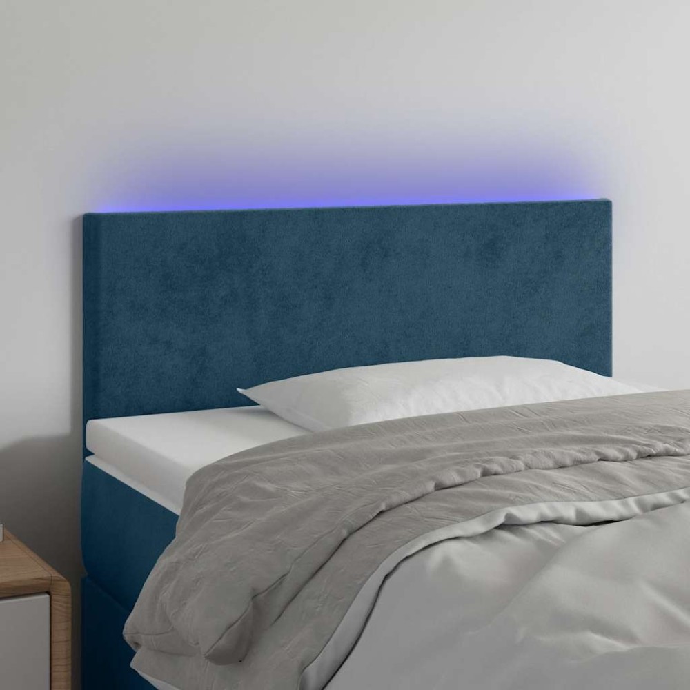 vidaXL Κεφαλάρι Κρεβατιού LED Σκούρο Μπλε 90x5x78/88 εκ. Βελούδινο