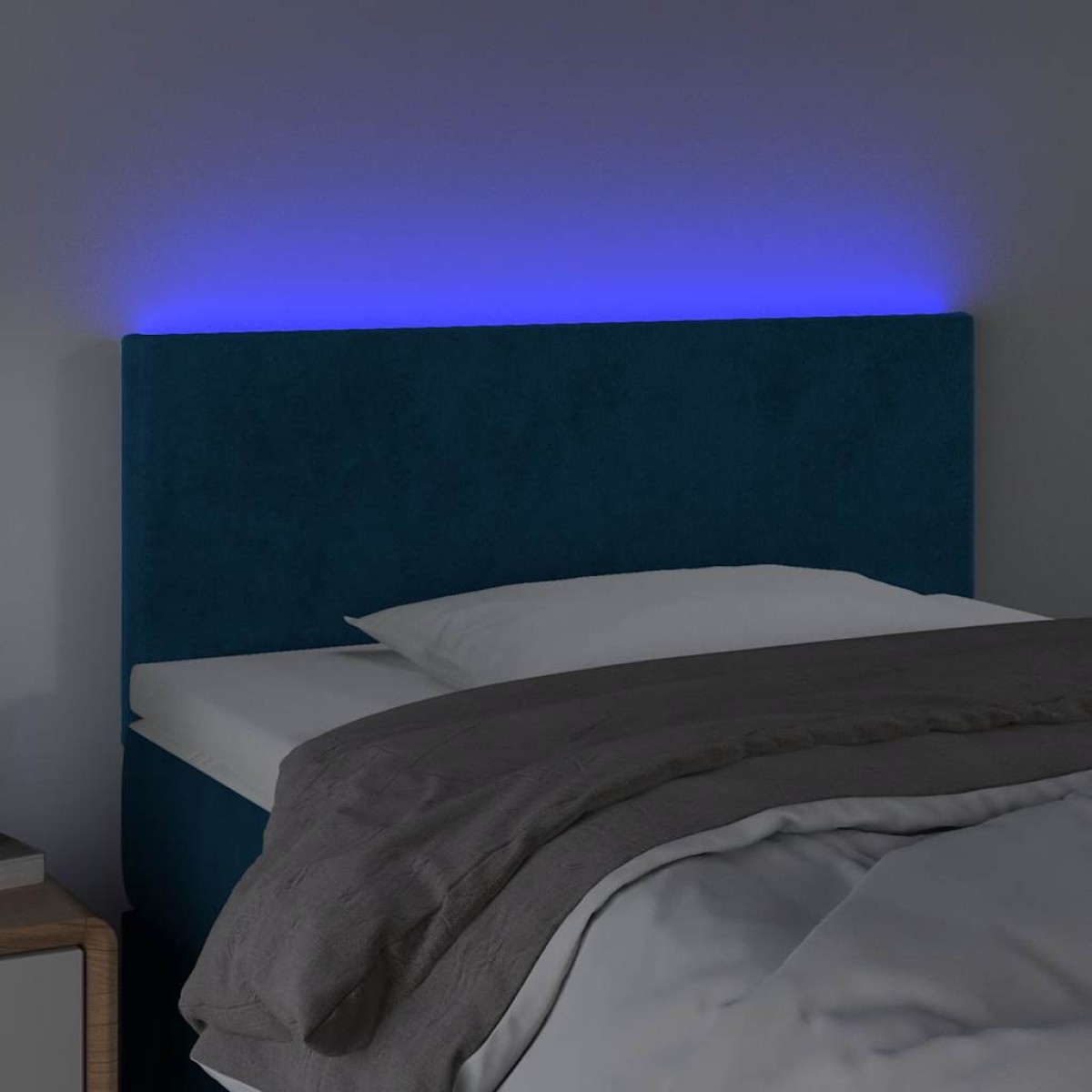 vidaXL Κεφαλάρι Κρεβατιού LED Σκούρο Μπλε 90x5x78/88 εκ. Βελούδινο