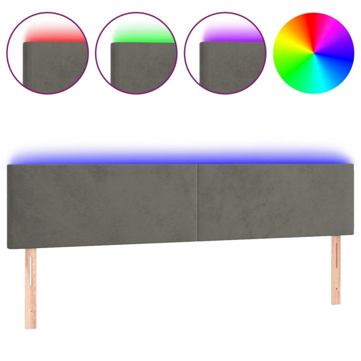 vidaXL Κεφαλάρι Κρεβατιού LED Σκούρο Γκρι 180x5x78/88 εκ. Βελούδινο