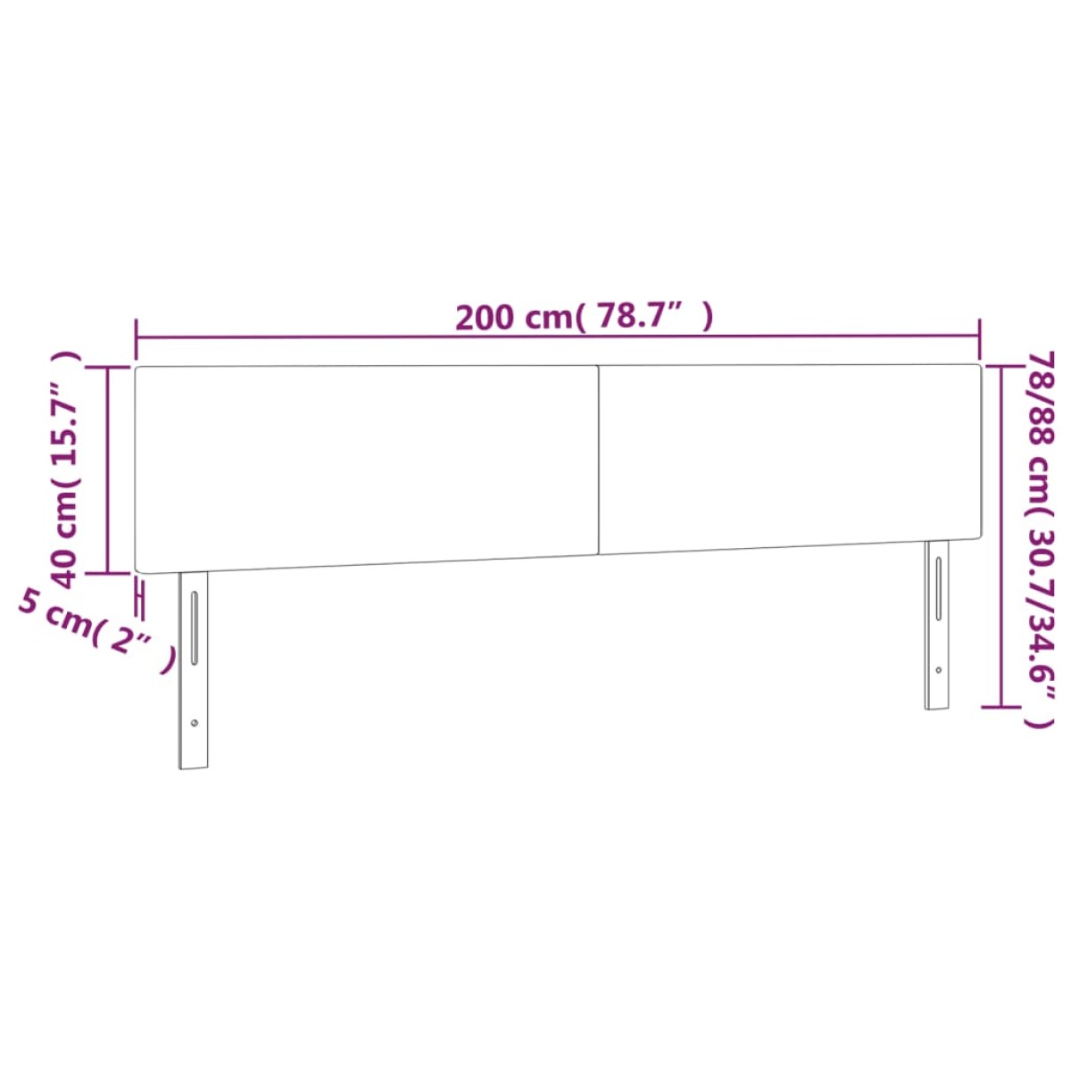 vidaXL Κεφαλάρι Κρεβατιού LED Μαύρο 200x5x78/88 εκ. Βελούδινο