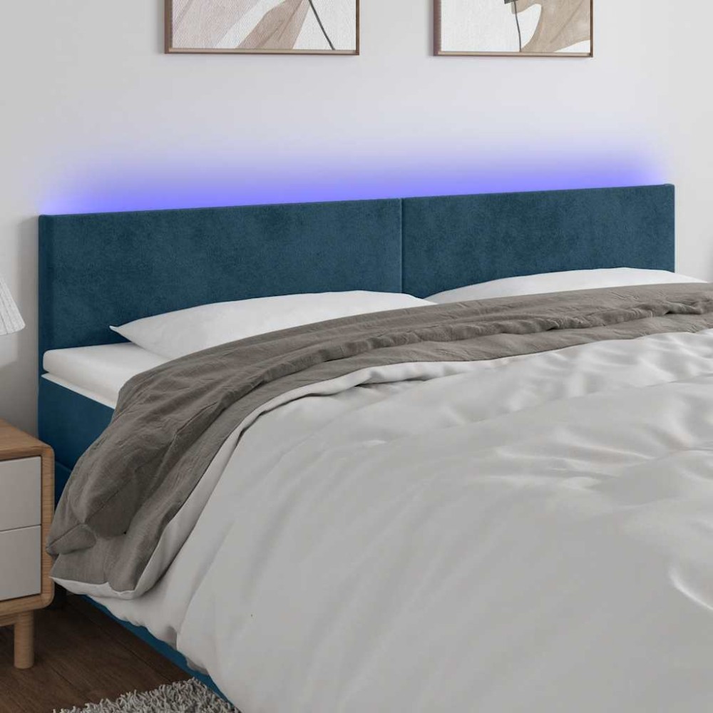 vidaXL Κεφαλάρι Κρεβατιού LED Σκούρο Μπλε 200x5x78/88 εκ. Βελούδινο