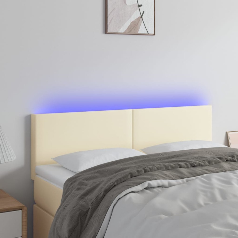 vidaXL Κεφαλάρι Κρεβατιού LED Κρεμ 144x5x78/88 εκ. από Συνθετικό Δέρμα