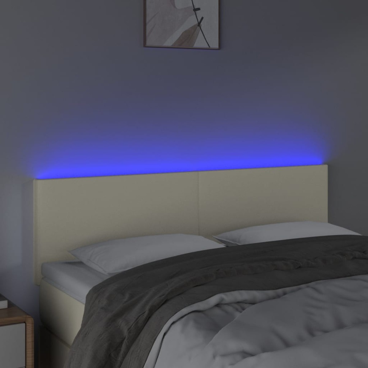 vidaXL Κεφαλάρι Κρεβατιού LED Κρεμ 144x5x78/88 εκ. από Συνθετικό Δέρμα