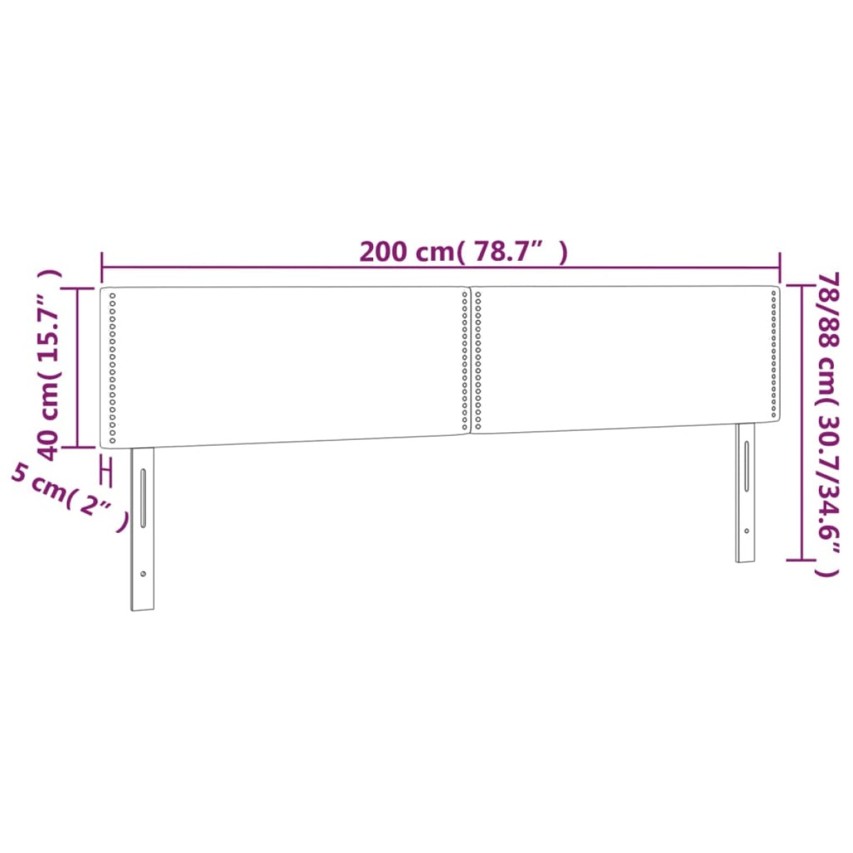 vidaXL Κεφαλάρι Κρεβατιού LED Σκούρο Γκρι 200x5x78/88 εκ. Βελούδινο