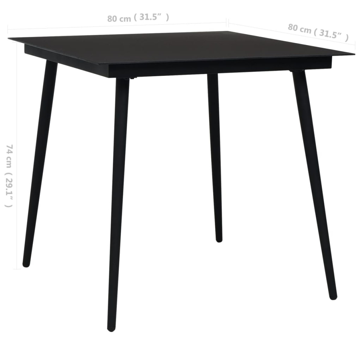 vidaXL Τραπεζαρία Κήπου Μαύρη 80 x 80 x 74 εκ. από Ατσάλι / Γυαλί