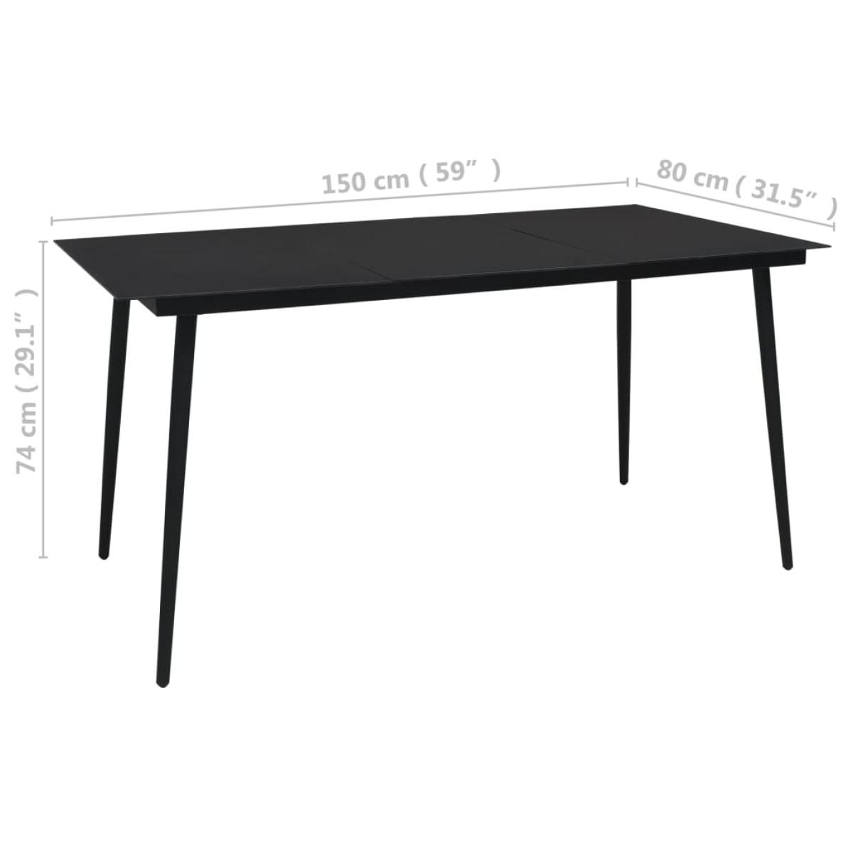 vidaXL Τραπεζαρία Κήπου Μαύρη 150 x 80 x 74 εκ. από Ατσάλι / Γυαλί