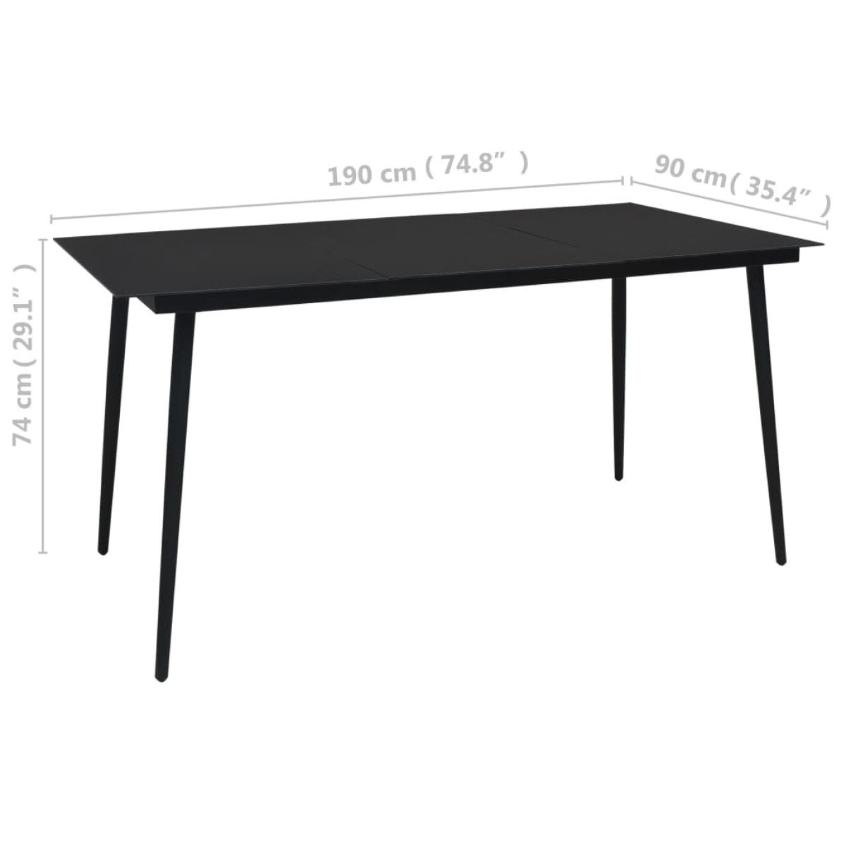 vidaXL Τραπεζαρία Κήπου Μαύρη 190 x 90 x 74 εκ. από Ατσάλι / Γυαλί