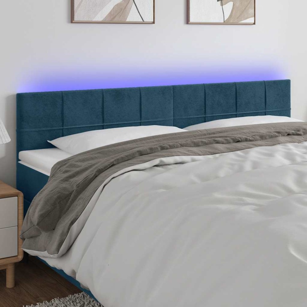 vidaXL Κεφαλάρι Κρεβατιού LED Σκούρο Μπλε 160x5x78/88 εκ. Βελούδινο