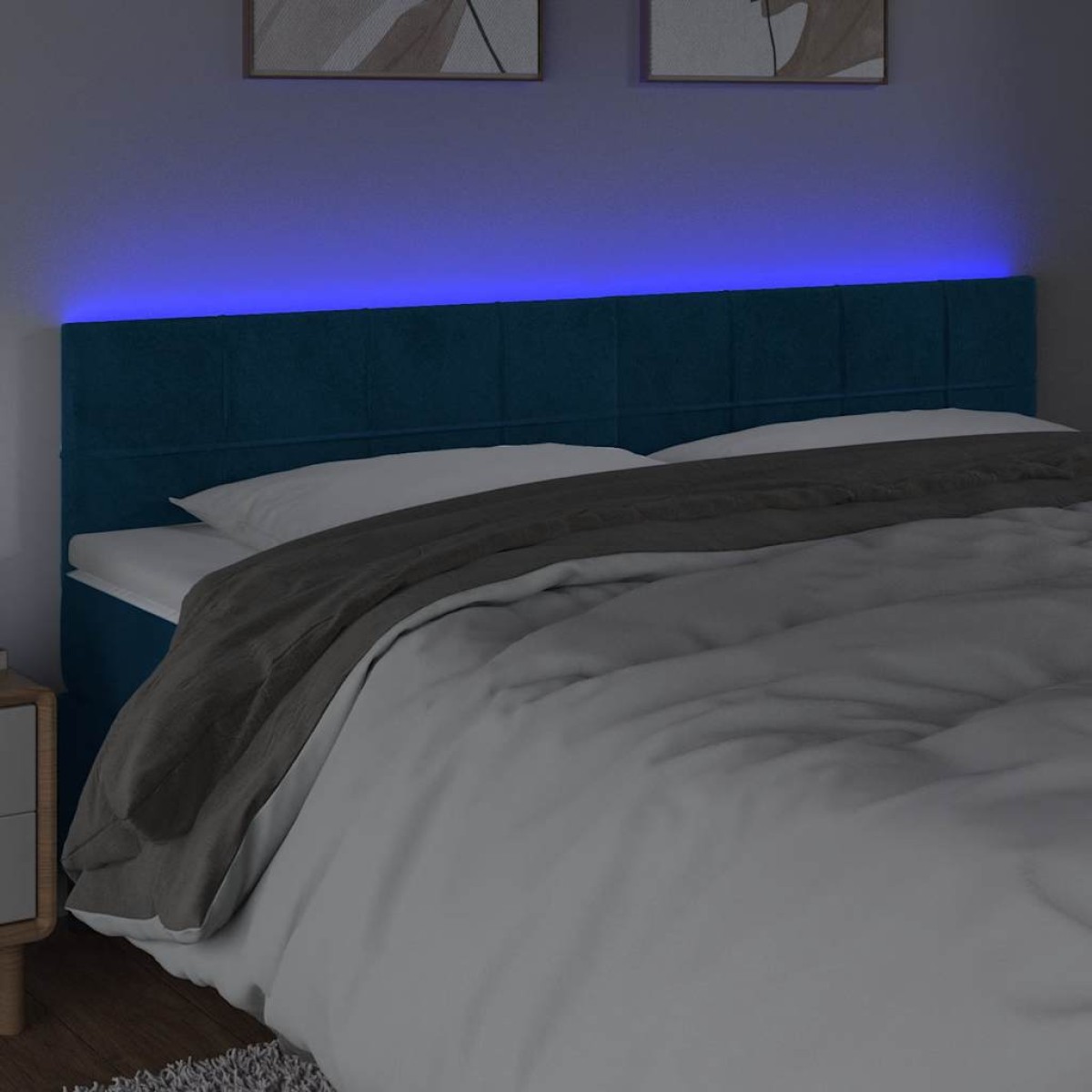 vidaXL Κεφαλάρι Κρεβατιού LED Σκούρο Μπλε 160x5x78/88 εκ. Βελούδινο