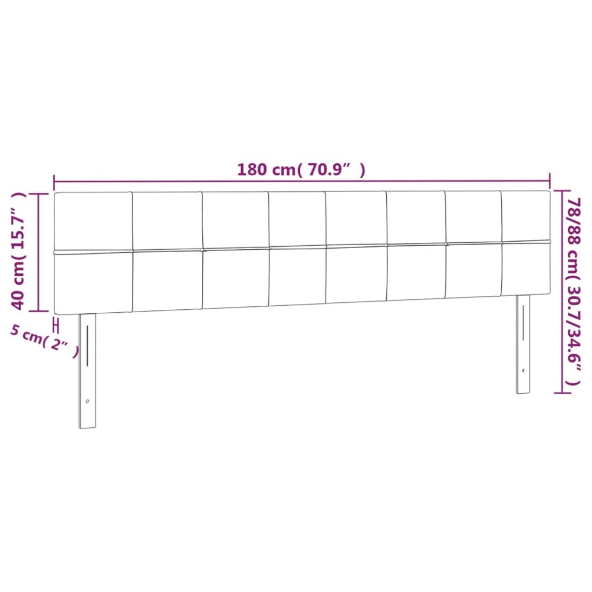 vidaXL Κεφαλάρι Κρεβατιού LED Μαύρο 180x5x78/88 εκ. Βελούδινο