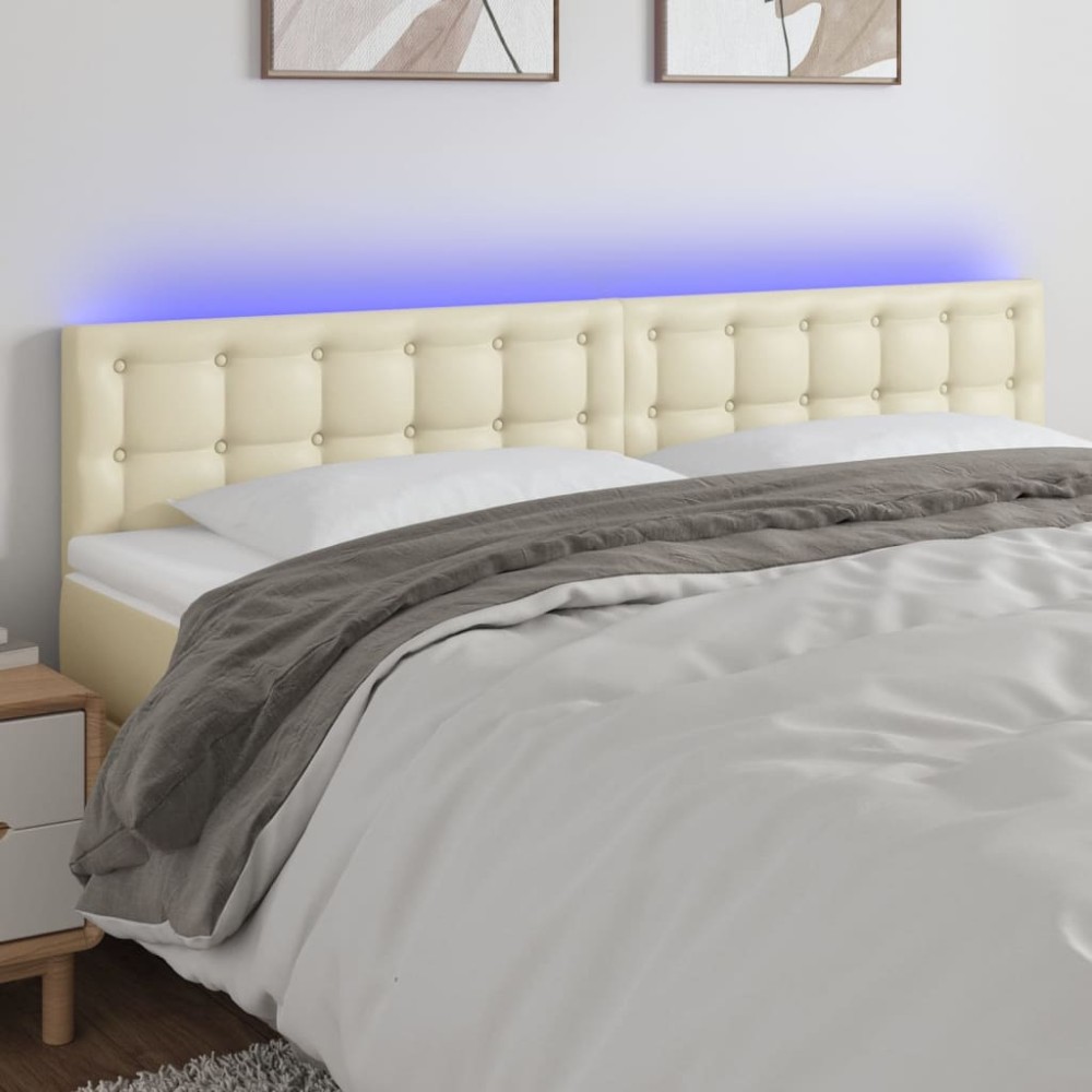 vidaXL Κεφαλάρι Κρεβατιού LED Κρεμ 180x5x78/88 εκ. από Συνθετικό Δέρμα