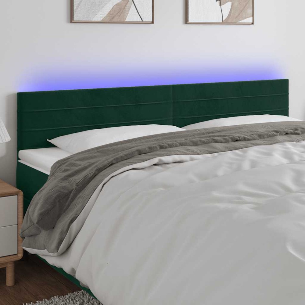 vidaXL Κεφαλάρι Κρεβατιού LED Σκούρο Πράσινο 160x5x78/88 εκ. Βελούδινο