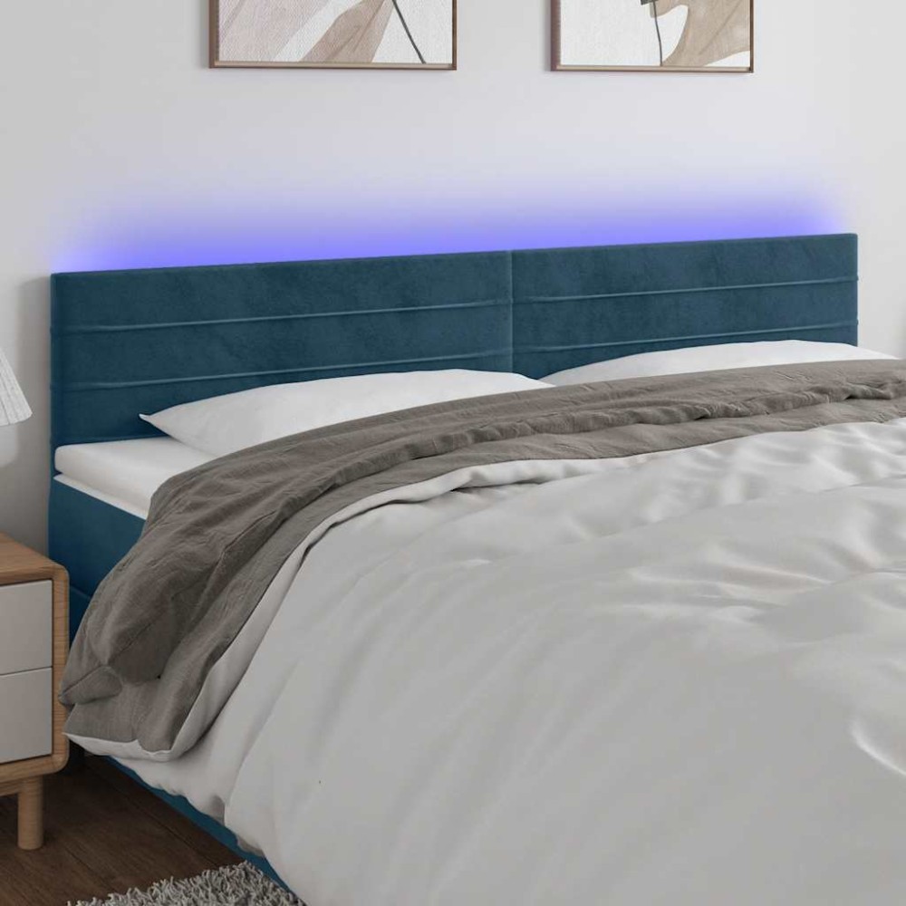 vidaXL Κεφαλάρι Κρεβατιού LED Σκούρο Μπλε 200x5x78/88 εκ. Βελούδινο