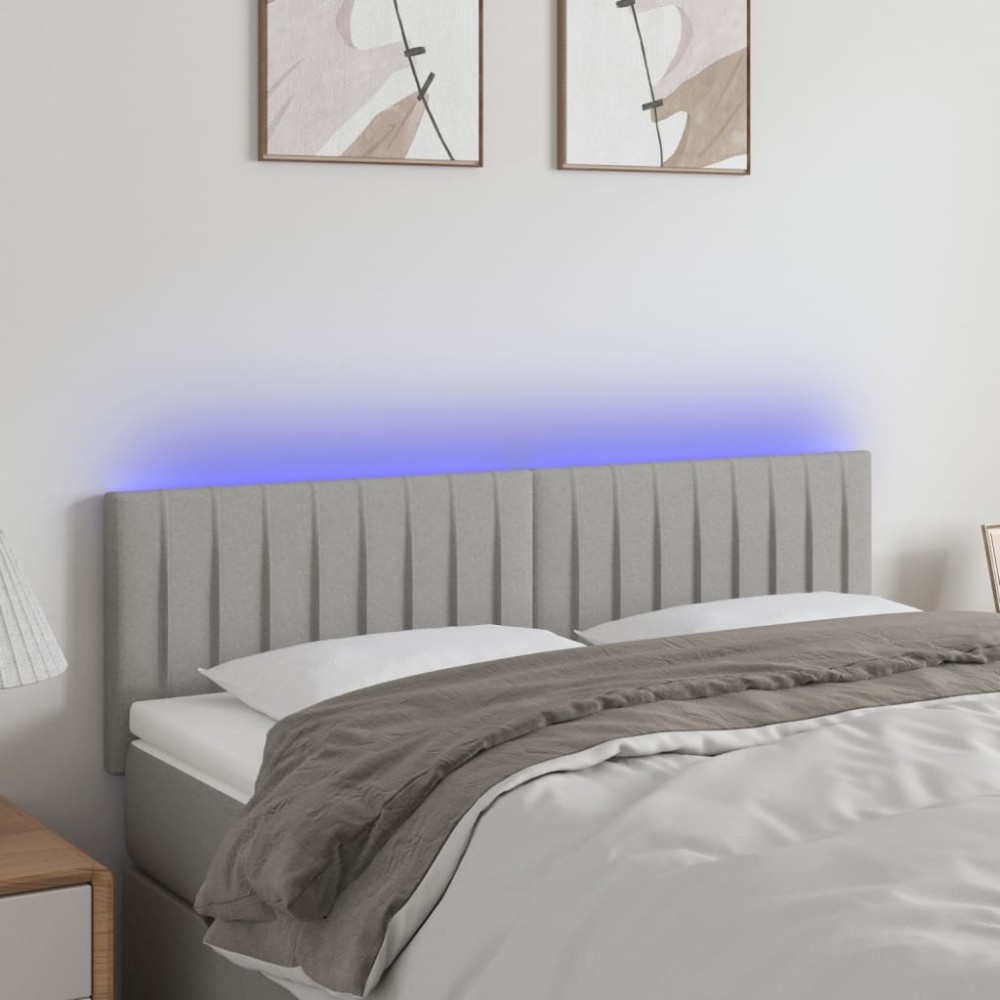 vidaXL Κεφαλάρι Κρεβατιού LED Ανοιχτό Γκρι 144x5x78/88 εκ. Υφασμάτινο