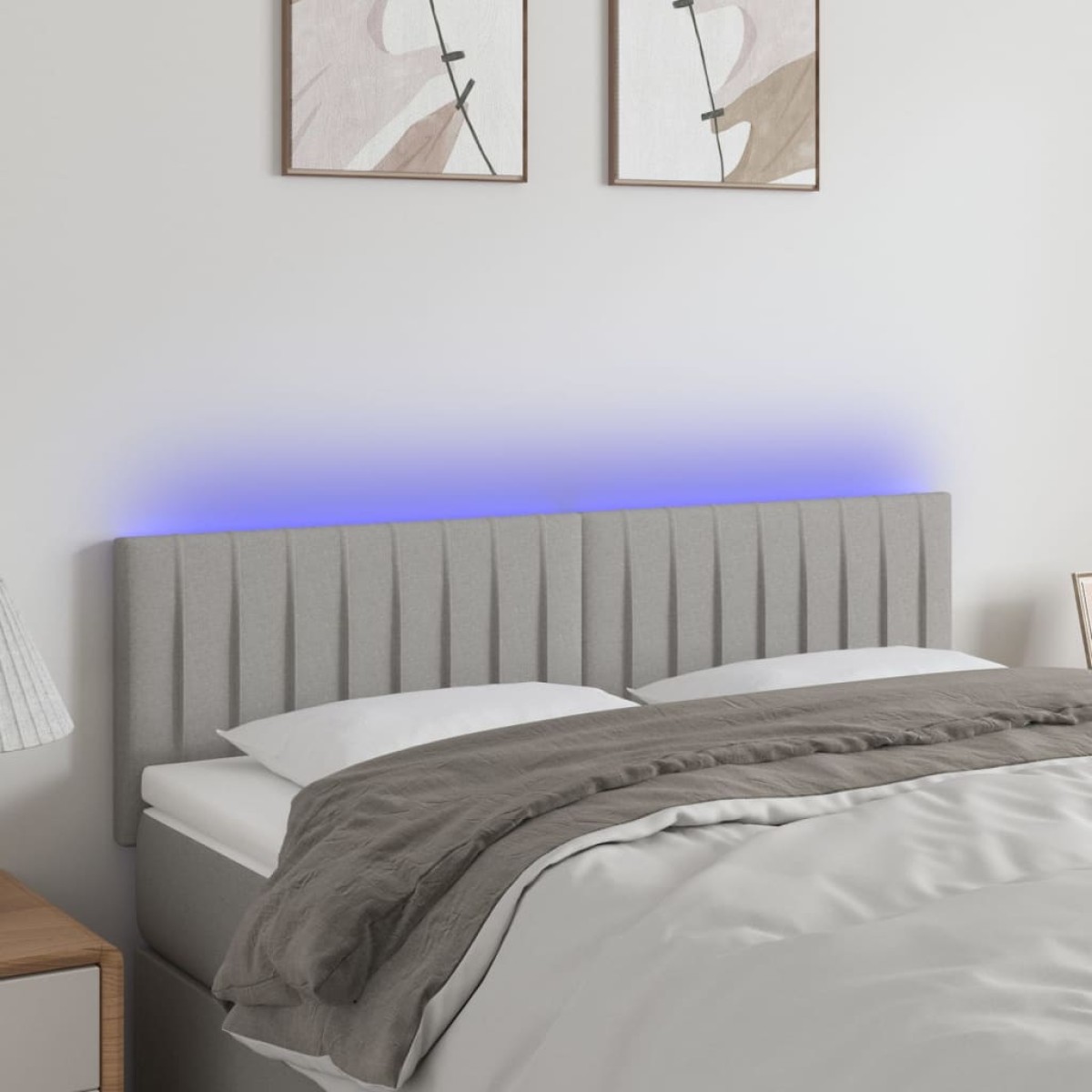 vidaXL Κεφαλάρι Κρεβατιού LED Ανοιχτό Γκρι 144x5x78/88 εκ. Υφασμάτινο