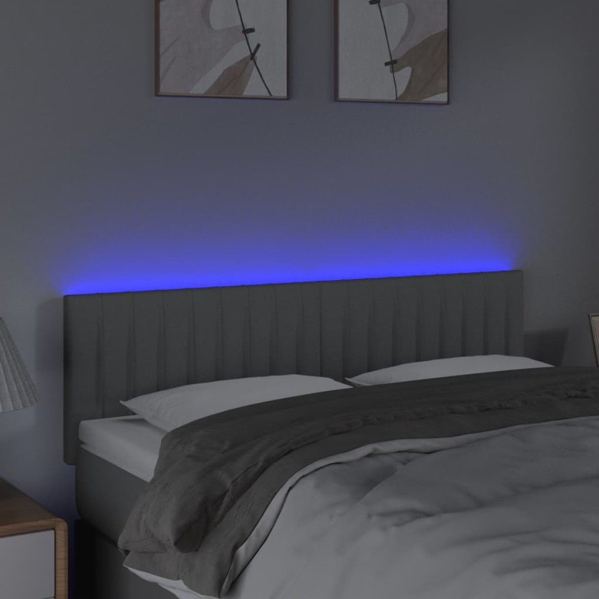 vidaXL Κεφαλάρι Κρεβατιού LED Ανοιχτό Γκρι 144x5x78/88 εκ. Υφασμάτινο