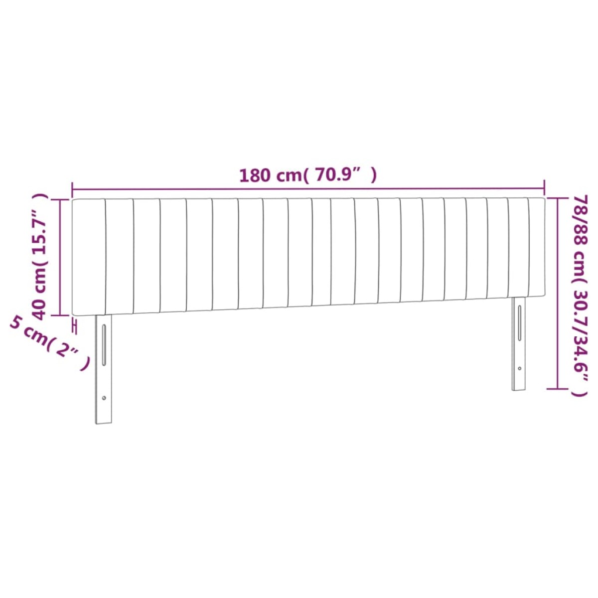 vidaXL Κεφαλάρι Κρεβατιού LED Μαύρο 180x5x78/88 εκ. Υφασμάτινο