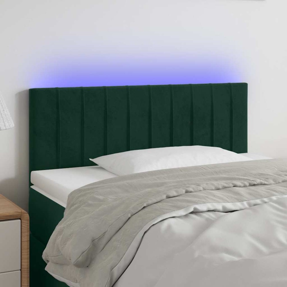 vidaXL Κεφαλάρι Κρεβατιού LED Σκούρο Πράσινο 100x5x78/88 εκ. Βελούδινο