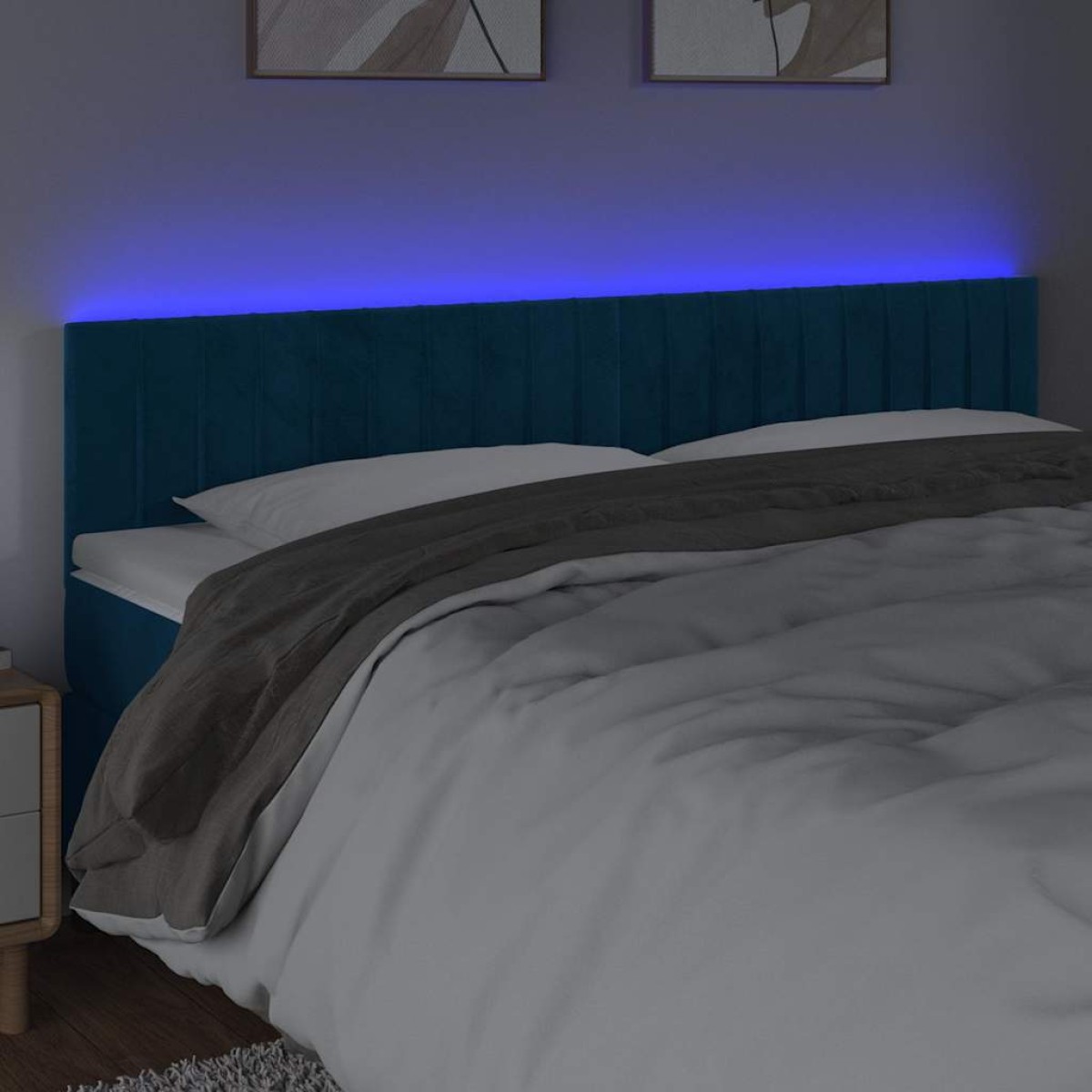 vidaXL Κεφαλάρι Κρεβατιού LED Σκούρο Μπλε 160x5x78/88 εκ. Βελούδινο
