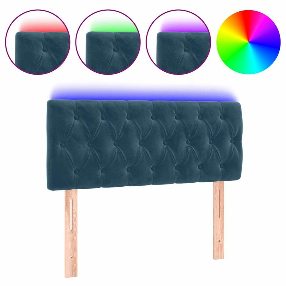 vidaXL Κεφαλάρι Κρεβατιού LED Σκούρο Μπλε 90x7x78/88 εκ. Βελούδινο