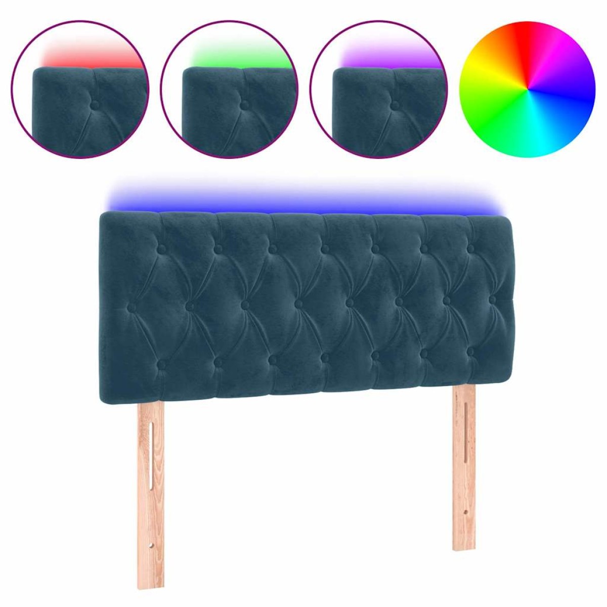 vidaXL Κεφαλάρι Κρεβατιού LED Σκούρο Μπλε 90x7x78/88 εκ. Βελούδινο