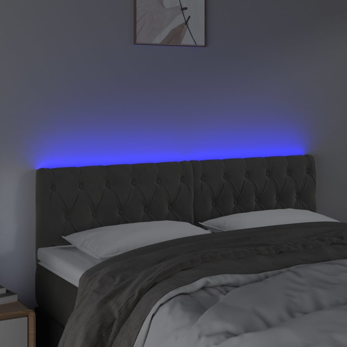 vidaXL Κεφαλάρι Κρεβατιού LED Σκούρο Γκρι 144x7x78/88 εκ. Βελούδινο