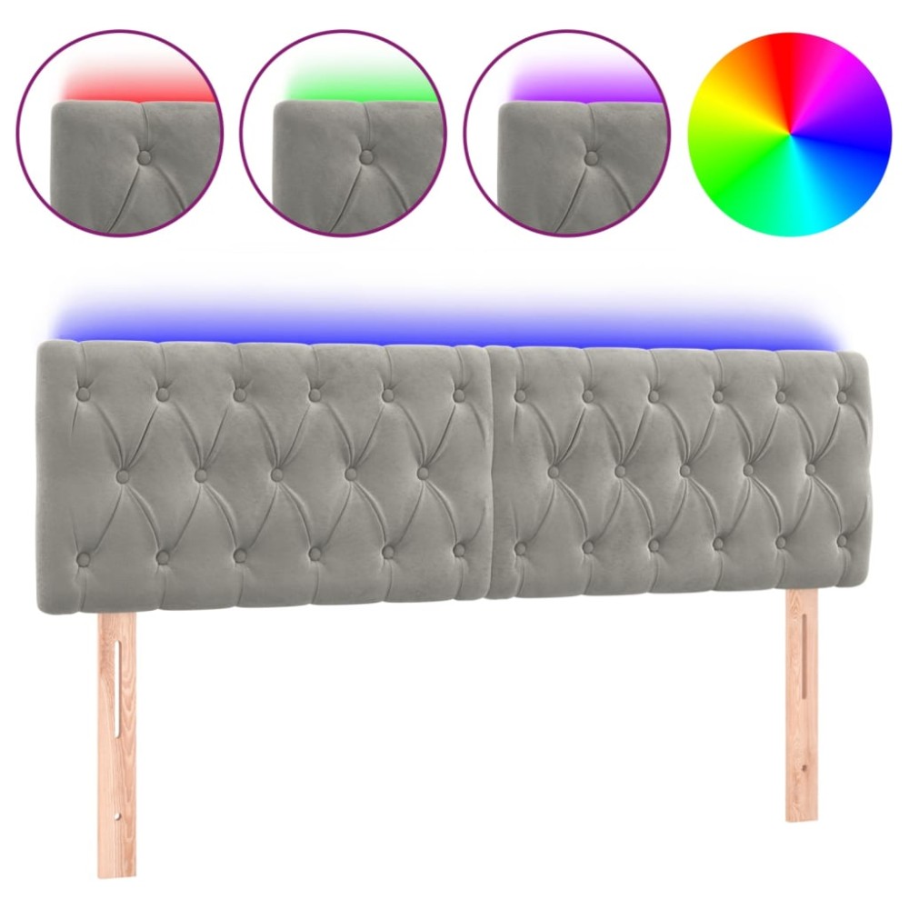 vidaXL Κεφαλάρι Κρεβατιού LED Ανοιχτό Γκρι 160x7x78/88 εκ. Βελούδινο