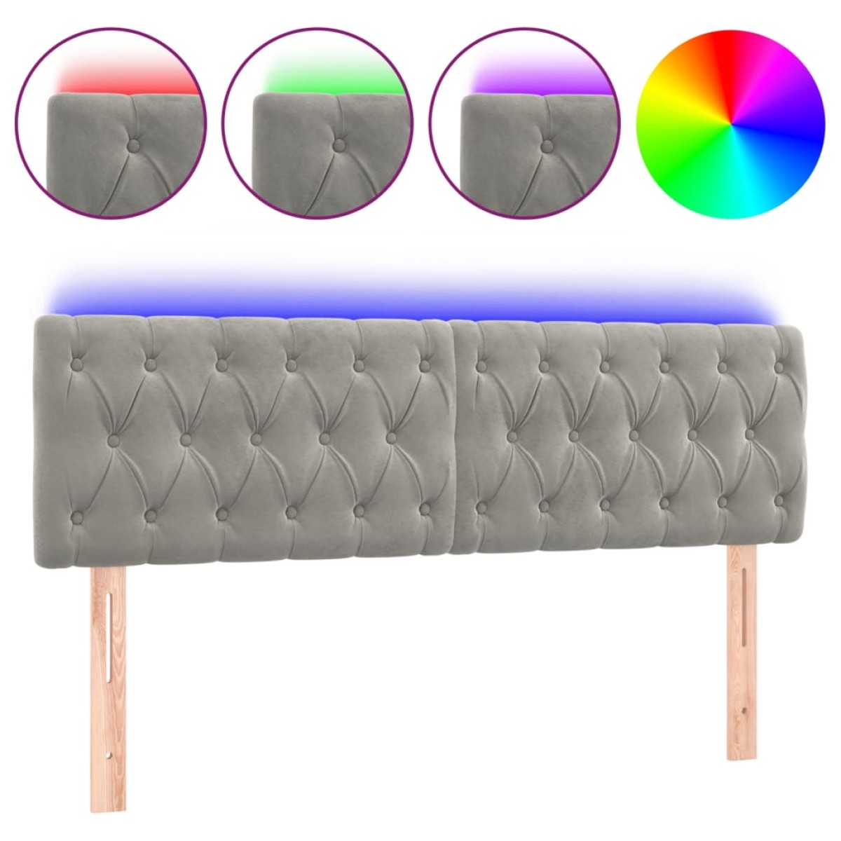 vidaXL Κεφαλάρι Κρεβατιού LED Ανοιχτό Γκρι 160x7x78/88 εκ. Βελούδινο