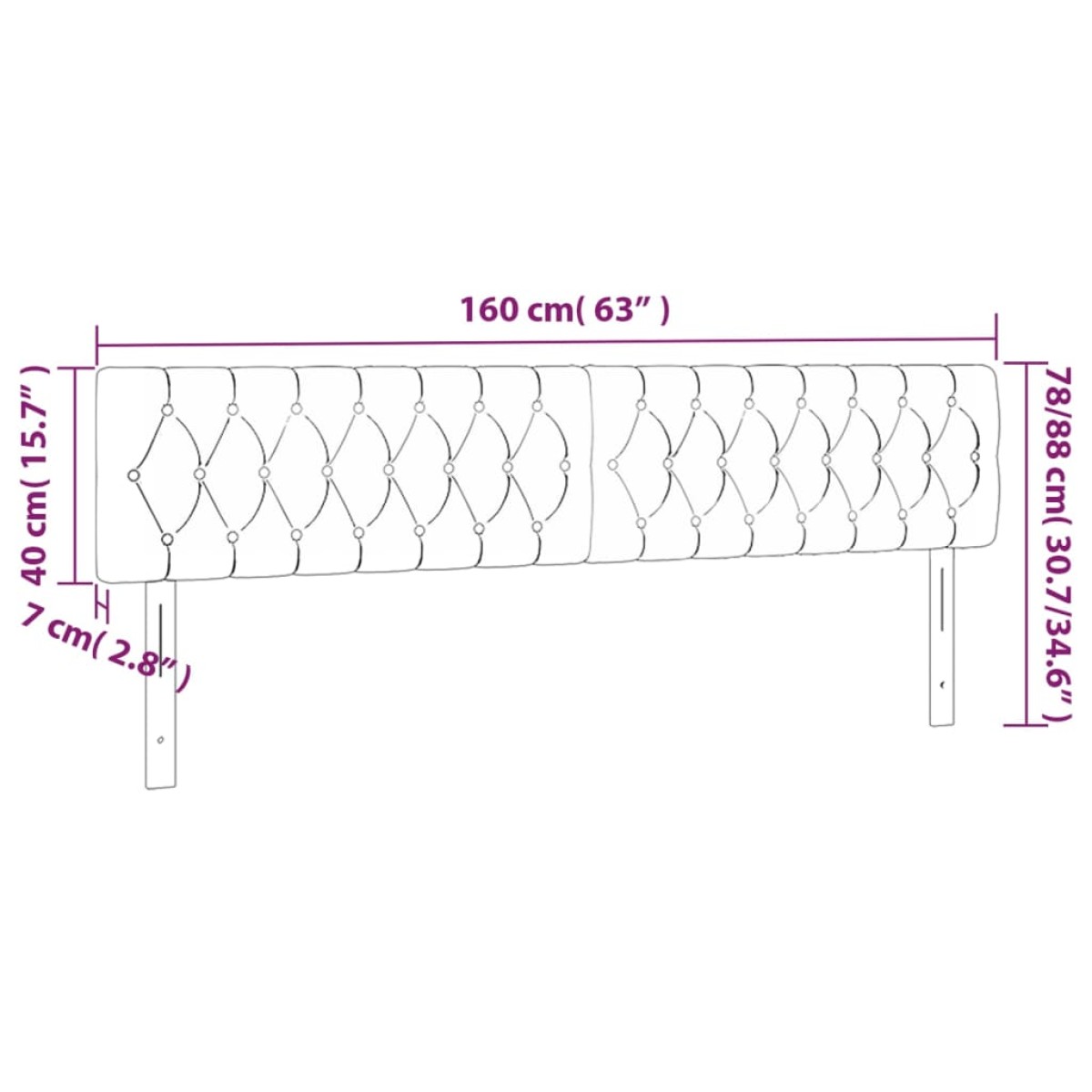vidaXL Κεφαλάρι Κρεβατιού LED Μαύρο 160x7x78/88 εκ. Βελούδινο