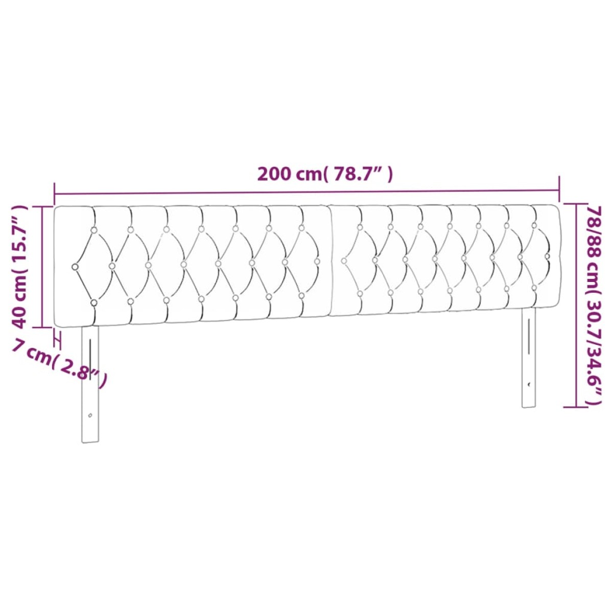 vidaXL Κεφαλάρι Κρεβατιού LED Ροζ 200x7x78/88 εκ. Βελούδινο