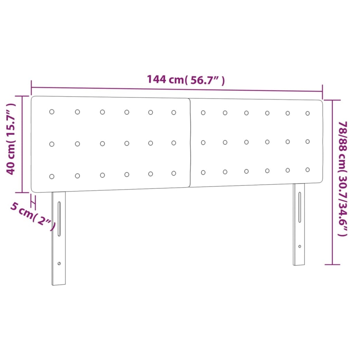 vidaXL Κεφαλάρι Κρεβατιού LED Μαύρο 144x5x78/88 εκ. Υφασμάτινο