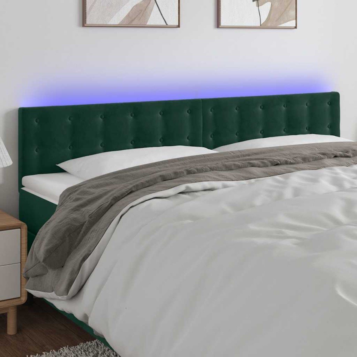 vidaXL Κεφαλάρι Κρεβατιού LED Σκούρο Πράσινο 200x5x78/88 εκ. Βελούδινο