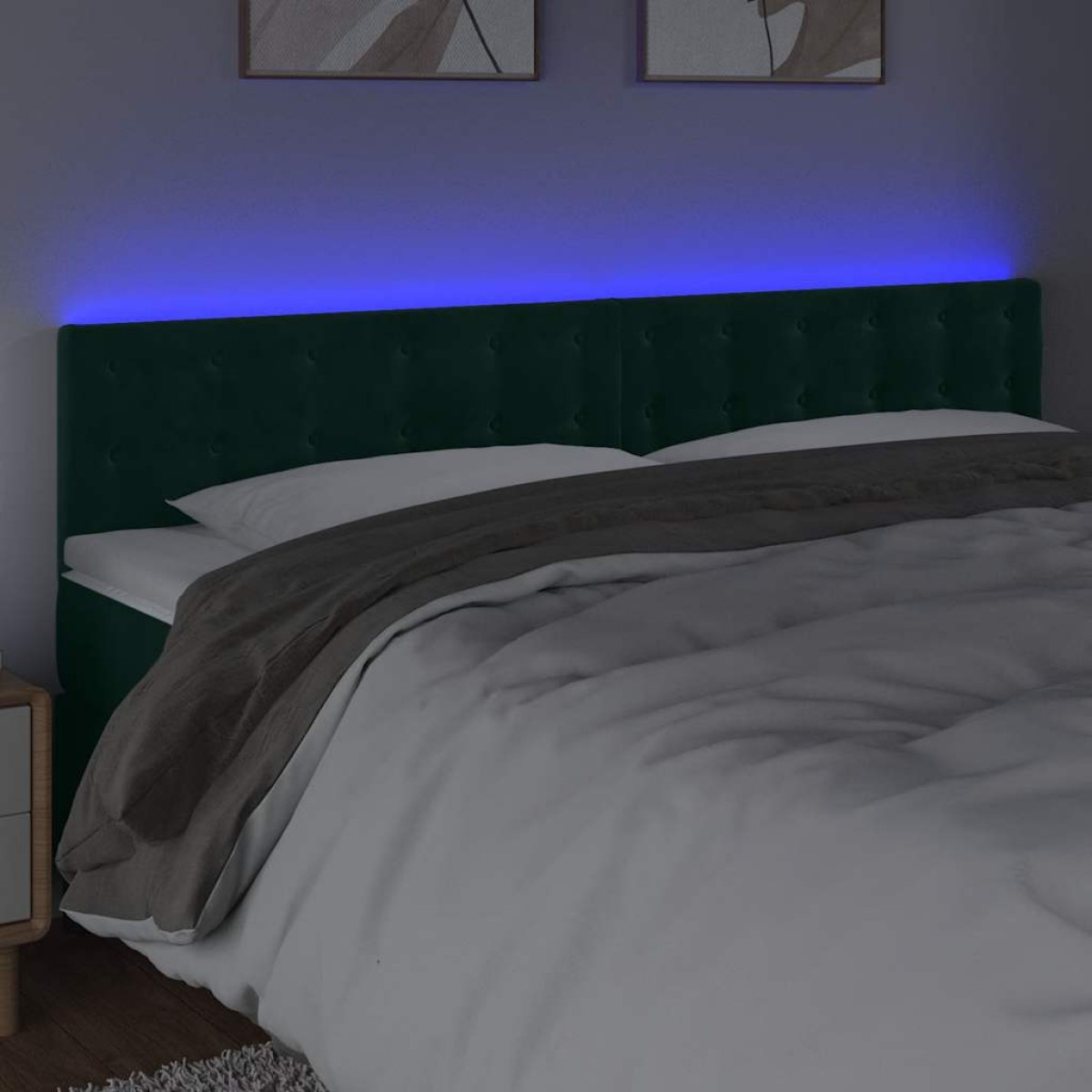 vidaXL Κεφαλάρι Κρεβατιού LED Σκούρο Πράσινο 200x5x78/88 εκ. Βελούδινο