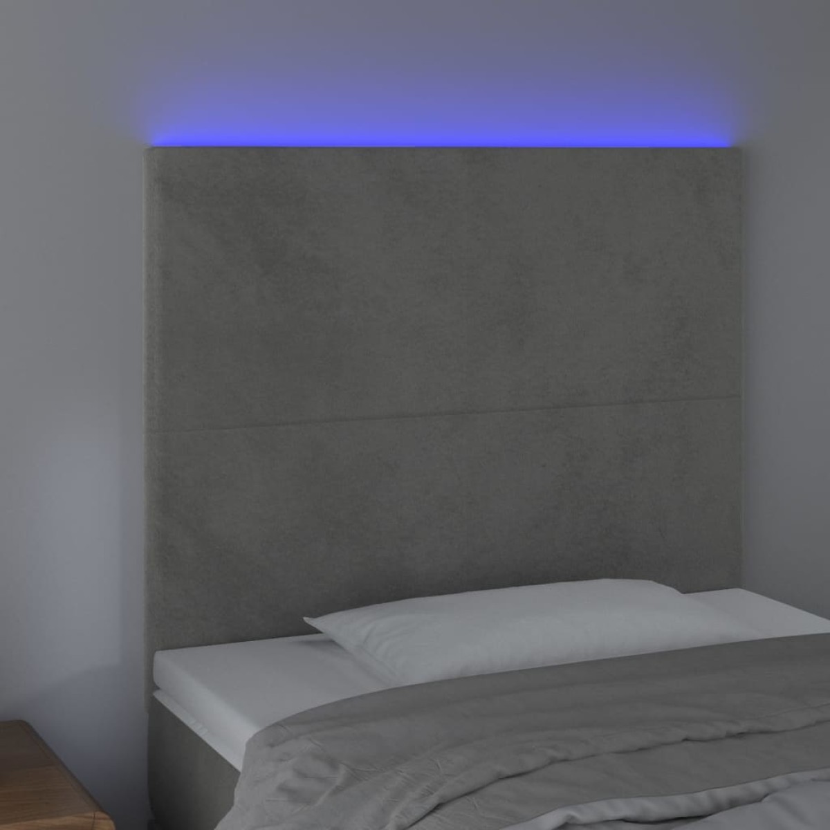 vidaXL Κεφαλάρι Κρεβατιού LED Ανοιχτό Γκρι 100x5x118/128 εκ. Βελούδινο